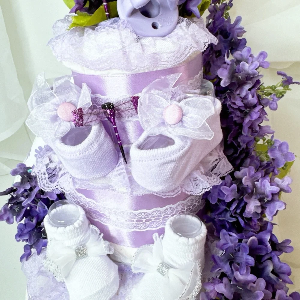 Flowers Diaper Cake, Lilac Diaper Cake